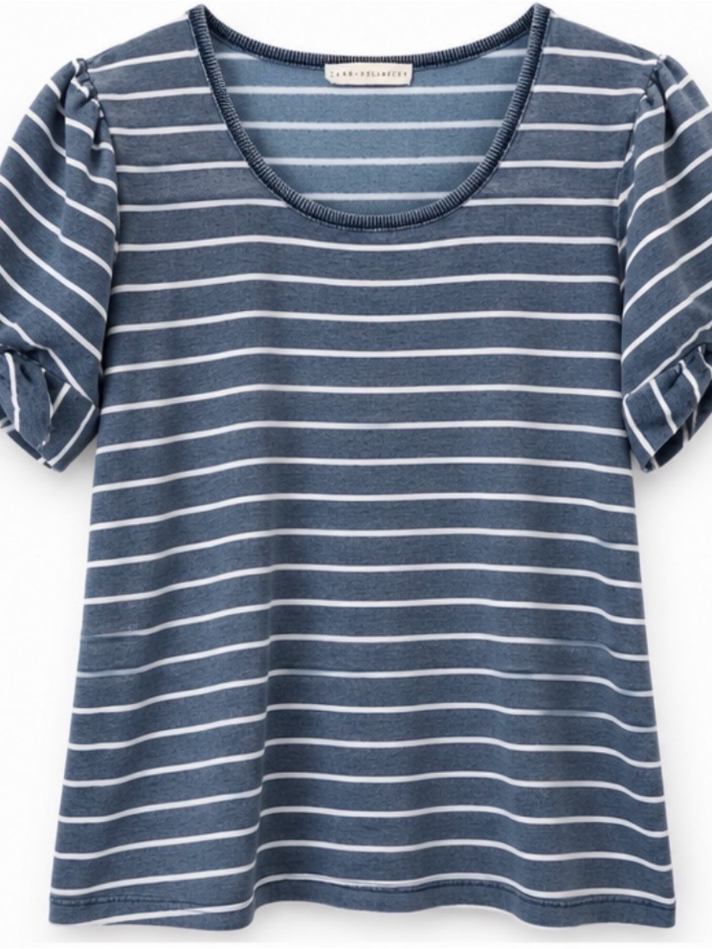 Jane and Delancey Blue and White Striped Puff-Sleeve Tee